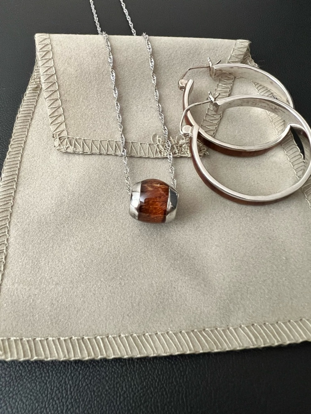 Sterling Silver & Koa wood necklace & earring set